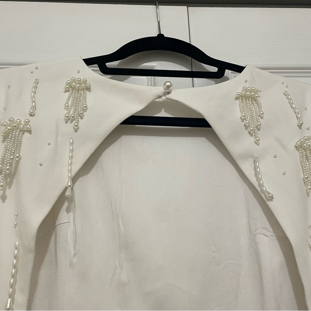 BHLDN White Long Sleeve Dress with Beaded Pearl Accents - Picture 7 of 8